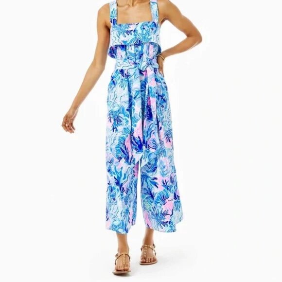 Lilly Pulitzer Tasely Wide-Leg Jumpsuit Saltwater Blue...